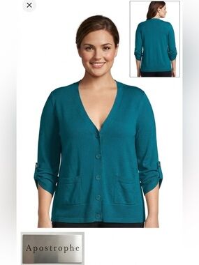 Apostrophe Button Up Cardigan Roll Tab Sleeves Medium